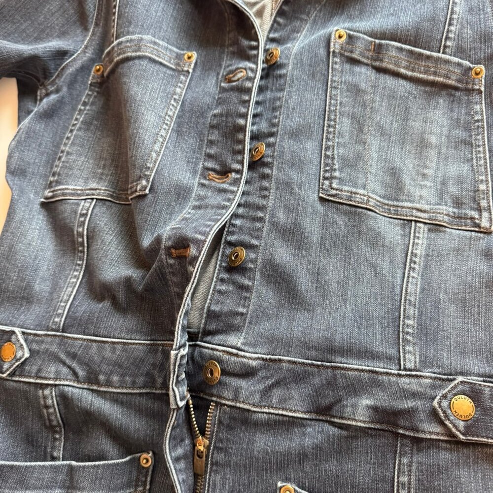 Duluth Trading Co Dark Wash Blue Denim Women's Work Long Sleeve Jumpsuit sz 10R - Picture 13 of 15